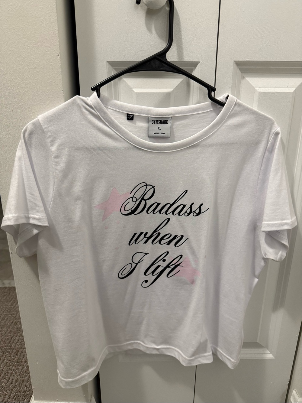 Women’s Gymshark White Crop Tee with Pink Star Accents